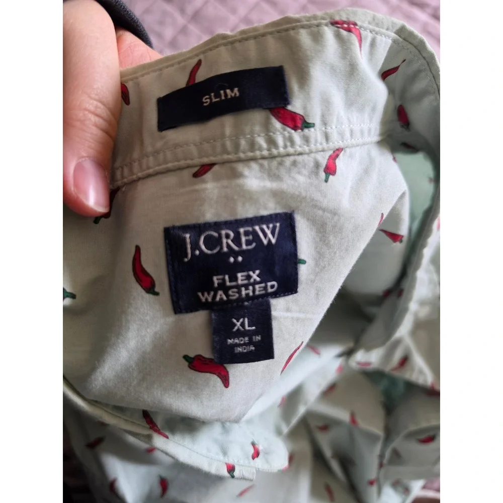 J.Crew Red Hot Chili Peppers Light‎ Green Fun Preppy Maximalist Cotton Shirt XL